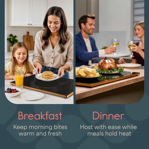 Miniatura 9 de ThermaPlate - Bandeja de calentamiento grande Calentador eléctrico de alimentos de vidrio de 31.5 x 17.5 pulgadas para cocina, fiestas y bufés
