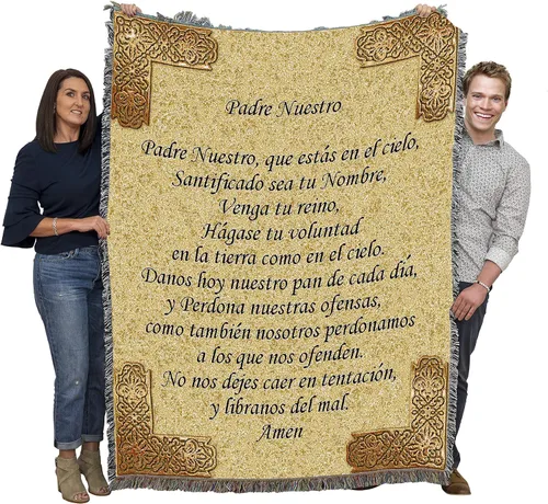 Manta de oración del Señor en español – Nuestro Padre – Tapiz de regalo religioso tejido de algodón – Fabricado en los Estados Unidos (72 x 54