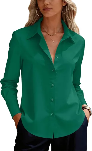 Miniatura 27 de siliteelon Camisas de vestir con botones para mujer, camisas de vestir de manga larga para mujer, camisas de trabajo de algodón de ajuste regular