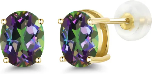 Miniatura 42 de Gem Stone King Aretes de oro de 14 quilates con piedra natal ovalada de 0.315 x 0.236 in Aretes de oro para mujer
