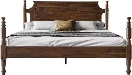 Miniatura 16 de Base de cama de plataforma de madera maciza tamaño King con cabecera y estribo, base de 12 listones fuertes, patas de metal, no necesita somier