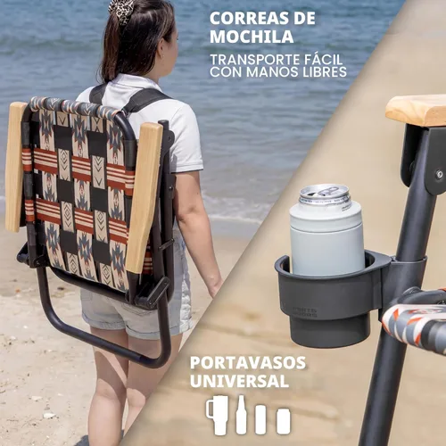 Miniatura 3 de GoSports WOVN - Silla de playa tipo mochila – 9 estilos disponibles – Silla de camping plegable de primera calidad Mesa