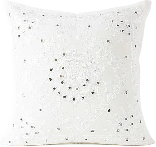 Miniatura 8 de Funda de cojín decorativa bohemia bordada con espejos, hecha a mano para sofá, dormitorio, sala de estar (negro, 16 x 16 pulgadas)