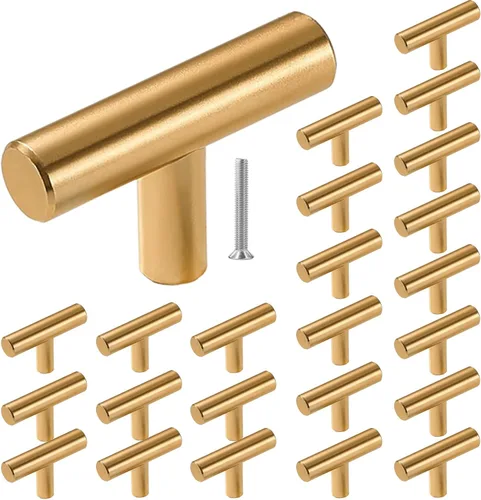 Paquete de 24 pomos para gabinete, tiradores de gabinete con barra en T, manijas modernas para cajones de cocina, accesorios de gabinete con