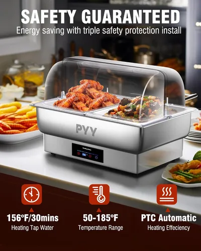 Miniatura 3 de PYY Plato Calentador Eléctrico, Juego de Chafing Dish de Tapa Enrollable para Buffet, Juego de Servidor Calentador Chafer para Catering, Buffets