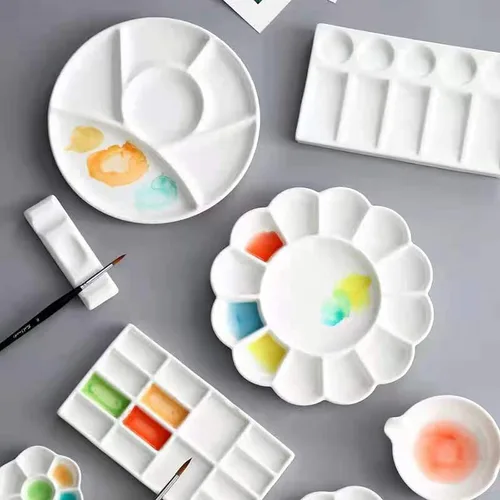 Miniatura 3 de Paleta de pintura de artista de porcelana de 13 pozos, paleta de acuarela de cerámica mezcladora, bandeja de mezcla para acuarela gouache acrílico
