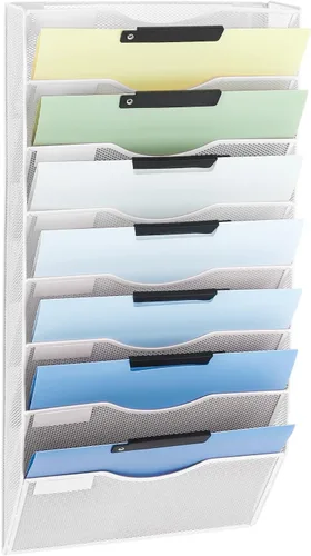 Miniatura 26 de EASEPRES Organizador de archivos de malla de 3 bolsillos para colgar en la pared, carpeta de papel para correo montada en la pared, organizador