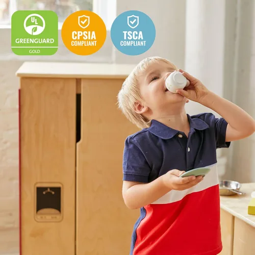 Miniatura 6 de ECR4Kids Refrigerador de Cocina de Juguete, Juego de Madera, Natural
