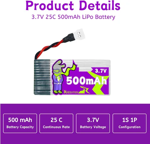 Miniatura 2 de Batería LiPo de 500mAh 3.7V 702035 con Molex XH2.54/Molex Plug,Compatible con DEERC F35, para LEAMBE P-40 Warhawk/Holystone/LEAMBE P-40 Warhawk RC
