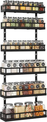 Miniatura 9 de X-cosrack Organizador de especias de 8 niveles ajustable – Organizador para ahorrar espacio montado en la pared con cestas mixtas, soporte para Negro