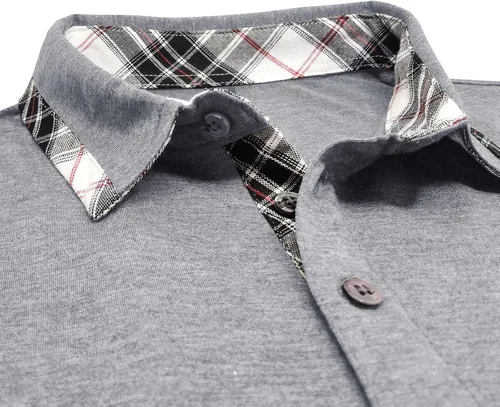 Miniatura 5 de Turndown Mens Top Shirts Patchwork Button Down Tees Pullover Close-Fitting Solid Color T-Shirt Tops Formal Classic