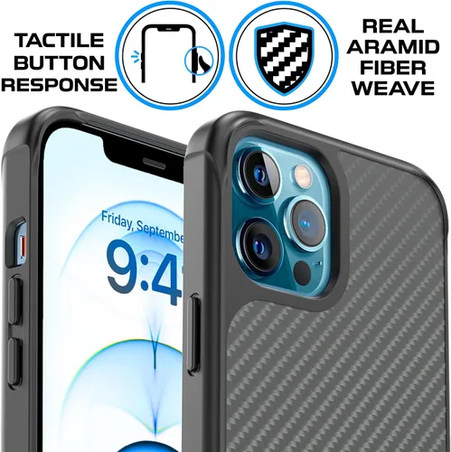Miniatura 4 de Phone REBEL - Funda para iPhone 12 Pro Max [fibra de aramida Gen-2] fuerte compatible con MagSafe, inserciones a prueba de golpes, esquinas negro
