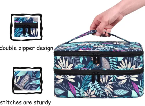 Miniatura 4 de Organizador de esmalte de uñas de doble capa, capacidad para 42 botellas, almacenamiento de esmalte de uñas con asa, estuche organizador de bolsa