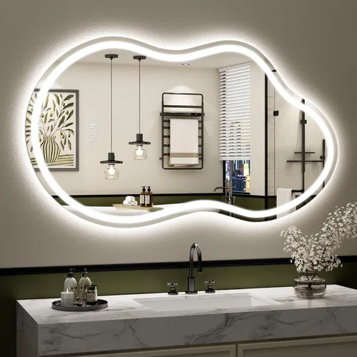 Miniatura 113 de 24x30 Espejo de baño LED con marco negro con luces, retroiluminado + iluminación frontal, espejo de tocador iluminado antivaho para pared de baño