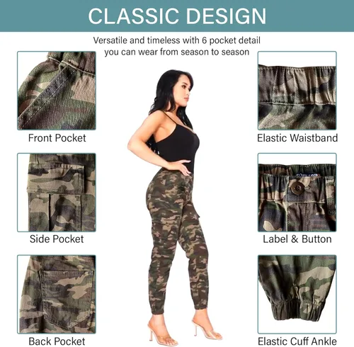 Miniatura 7 de Pantalones deportivos de cintura alta para mujer, pantalones deportivos casuales con cintura elástica tipo cargo con 6 bolsillos