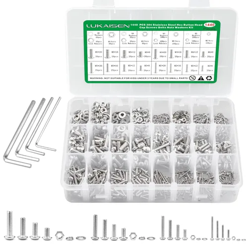 Miniatura 13 de Surtido de 1500 piezas de tornillos, tuercas y arandelas, kit de pernos y tuercas métricos M2 M3 M4 M5 M6 con cabeza hexagonal de casquillo, acero