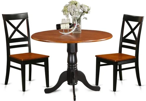 East West Furniture DLQU3-BCH-W - Juego de comedor de 3 piezas que contiene una mesa de comedor redonda con gotas y 2 sillas de cocina, 42 x 42