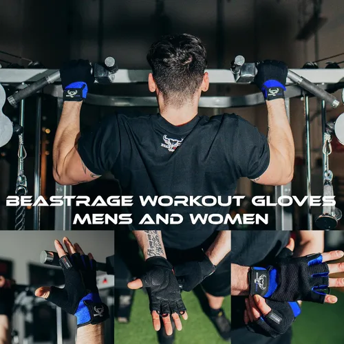 Miniatura 4 de BEAST RAGE Guantes de entrenamiento para hombres, guantes de gimnasio duraderos con agarre de palma para mujeres, medio dedo, elástico