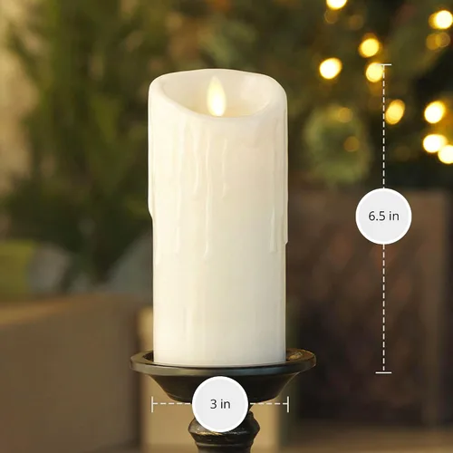 Miniatura 7 de Luminara - Vela LED sin llama con goteo de cera, blanca, 7.6 cm x 16.5 cm, función de temporizador, columna de cera real, funciona con pilas, sin