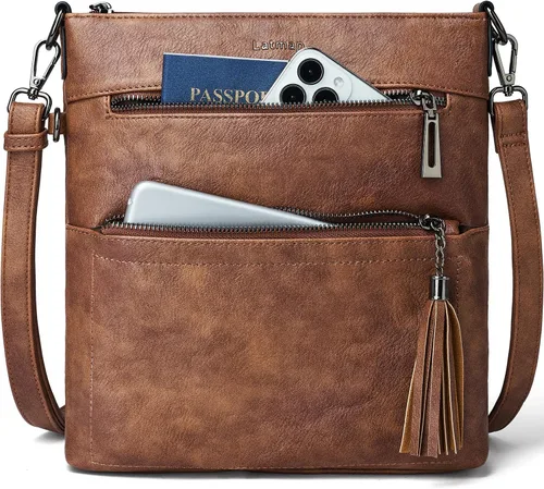 Bolso cruzado para mujer, mediano y grande, de cuero vegano, bolso de mano para el hombro, bolso de mano de moda para viajes