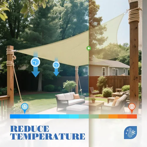 Miniatura 5 de ECOOPTS Vela de Sombra Solar HDPE de 8'x8' Toldo Rectangular para Sombra de Patio Exterior Cubierta de Pérgola Bloquea 95% UV Resistente (Beige)