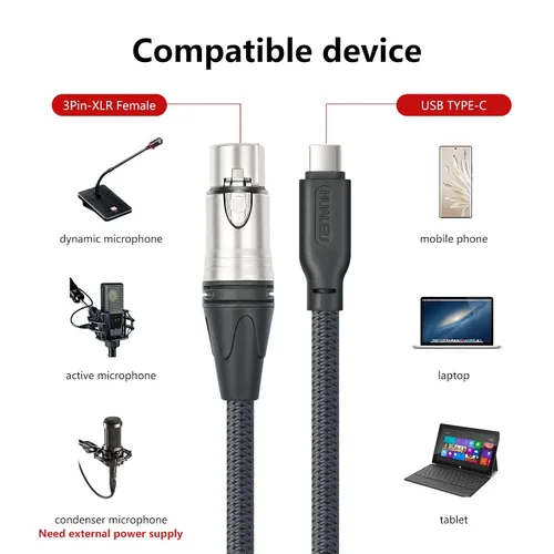 Miniatura 2 de Cable de micrófono XLR hembra de 3.3 pies a USB C, USB C a XLR para micrófono dinámico iPhone 15, iPad, portátil, tableta