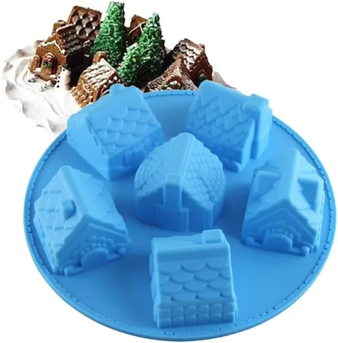 Molde de silicona con diseño de formas de casa de 6 agujeros para hornear, bricolaje, pudín de gelatina, chocolate, caramelo, fondant, decoración de