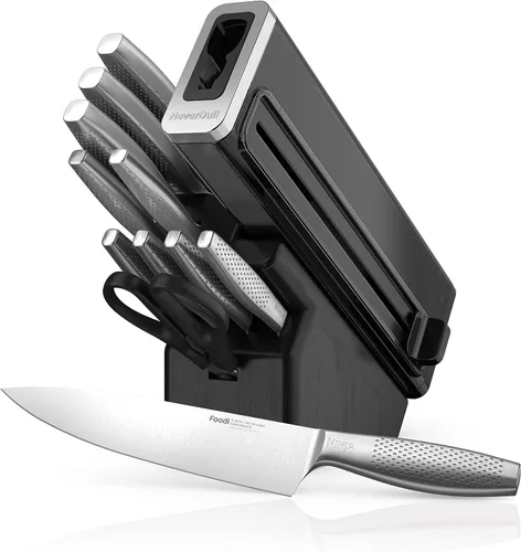 Ninja K62012 Foodi NeverDull Premium - Sistema de cuchillos de acero inoxidable alemán de 12 piezas con afilador integrado, acero inoxidable/negro