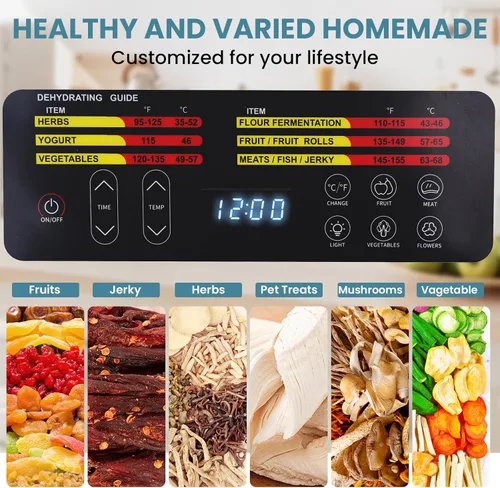 Miniatura 6 de Deshidrator de alimentos para charqui, 12 bandejas grandes de acero inoxidable, deshidratador de frutas de 1200W con control remoto, temporizador