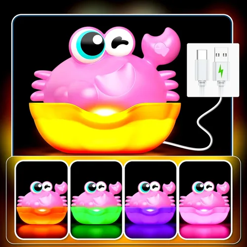 Miniatura 2 de Juguetes de baño para niños de 1 a 3 años, juguetes de baño iluminados para bebés, creador de burbujas de cangrejo con luz colorida, regalos de Rosa
