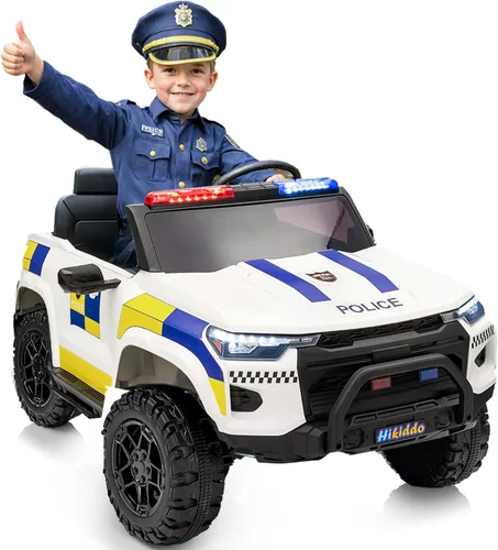 Hikiddo Coche eléctrico de policía para niños de 2 plazas, juguete de paseo de 24 V 10 AH para niños grandes con control remoto, motores de 4 x 200