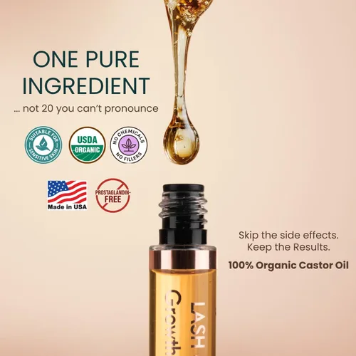 Miniatura 3 de Aceite de ricino orgánico USDA - Suero de crecimiento de pestañas de aceite de ricino prensado en frío totalmente natural con tubo de rímel