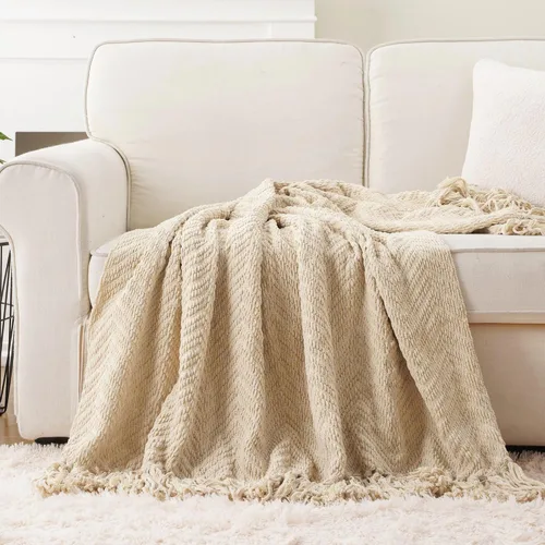 Miniatura 5 de BATTILO HOME Manta beige para sofá, cobija tejida beige para la cama, mantas neutras para decoración de la habitación, regalos para casa nueva, 50 x