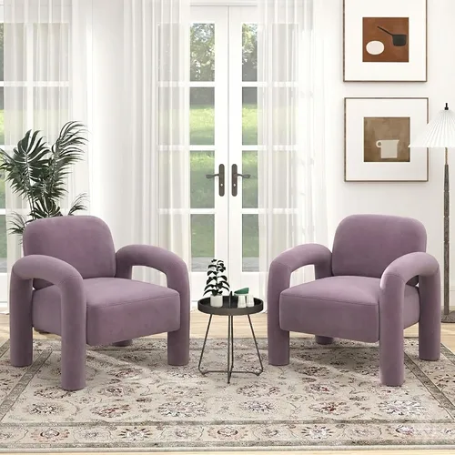 Miniatura 14 de Silla de acento moderna, sillón tapizado de terciopelo cómodo, silla de tocador acogedora, sofá individual, silla de barril acolchada para leer
