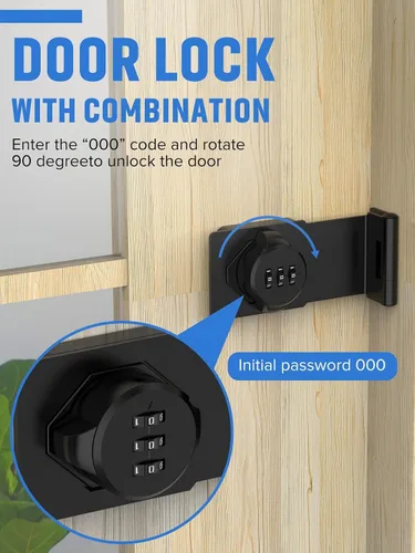 Miniatura 2 de Cerraduras de cerradura de contraseña para gabinete, cerradura de puerta de granero de 90 grados, cerradura de combinación de seguridad