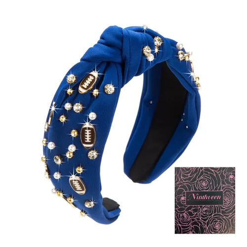 Miniatura 13 de Diadema de moda de fútbol para mujer con perlas de fantasía en negro, rojo, naranja y azul con nudo para niñas, diadema ancha y bonita para el Día