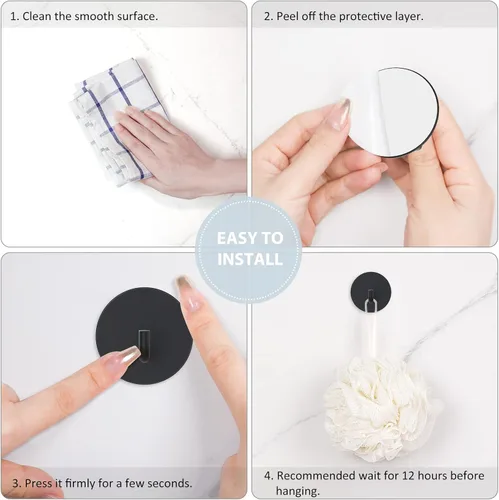 Miniatura 6 de VIS'V Ganchos adhesivos, pequeños ganchos de metal para ducha, impermeables, 2 tiras adhesivas adicionales, redondos, negro, 4