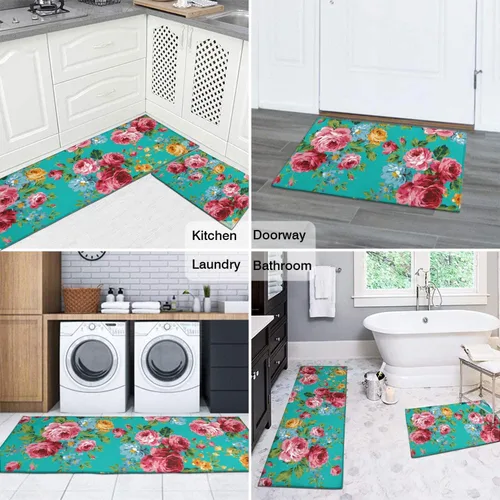 Miniatura 5 de Tapetes de cocina para el suelo, juego de 2 piezas de alfombras y tapetes de cocina antideslizantes lavables