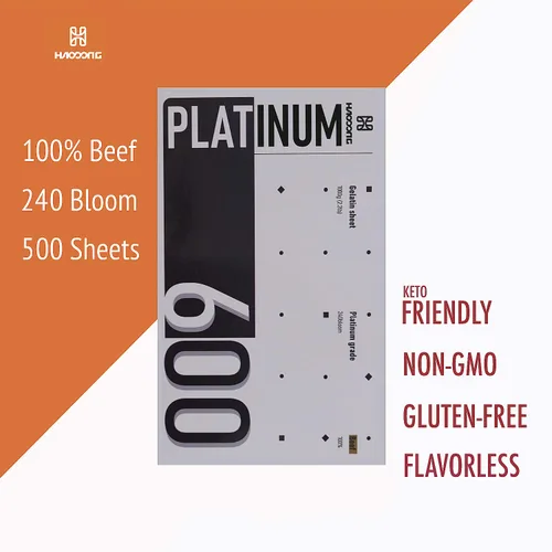 Miniatura 3 de Haodong Hojas de gelatina de hoja de platino de ternera, 450-500 hojas, 2.2 libras, 240 hojas de gelatina para mousse espejo glaseado crema pastel