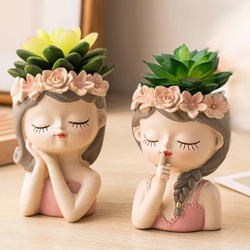Miniatura 2 de Juego de 2 macetas pequeñas para suculentas de hadas, con agujero de drenaje, maceta de cactus para interiores, bonitos jarrones de flores