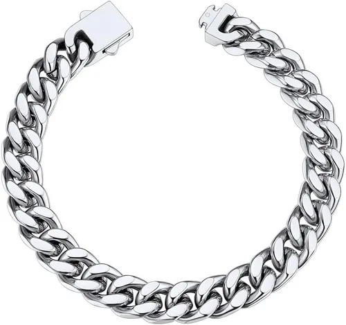 ChainsHouse Pulsera de eslabones cubanos de acero inoxidable para hombre, 0.197in0.276in0.354in0.472in de ancho, 7.5"8.3"9" de largo, negro18K
