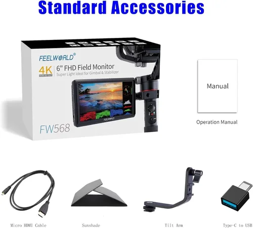 Miniatura 7 de FEELWORLD FW568 V3 Monitor de campo en cámara de 6 pulgadas, LUT 3D, para cámara DSLR, 1920x1080, entrada y salida HDMI, Full HD, brazo inclinable