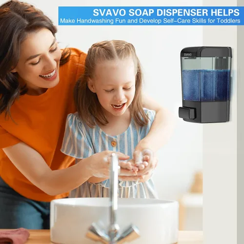 Miniatura 5 de SVAVO Dispensador de Jabón Montado en Pared Dispensador Manual de Jabón para Cocina y Baño Dispensador de Jabón de Mano Recargable para Contenedores