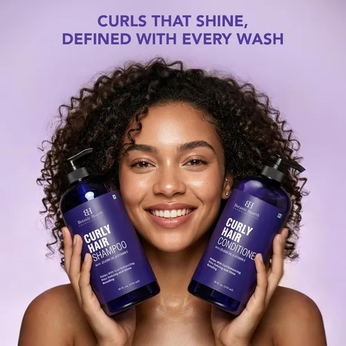 Miniatura 5 de Botanic Hearth Juego de champú y acondicionador para cabello rizado para cabello rizado Desenreda, define y mejora los rizos Con aceite