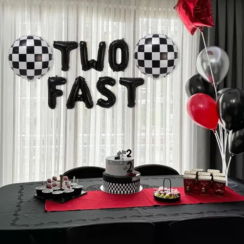 Miniatura 3 de Cartel de dos globos rápidos – Decoración de fiesta de coche de carreras de 2º cumpleaños, decoración de cumpleaños temática de carreras