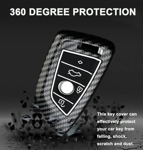 Miniatura 3 de Funda para llavero BMW 1 2 5 7 M Series X1 X 4 X5 X 6 F15 F16 F48 Soporte de caja de entrada remota sin llave ABS patrón de fibra de carbono (negro)