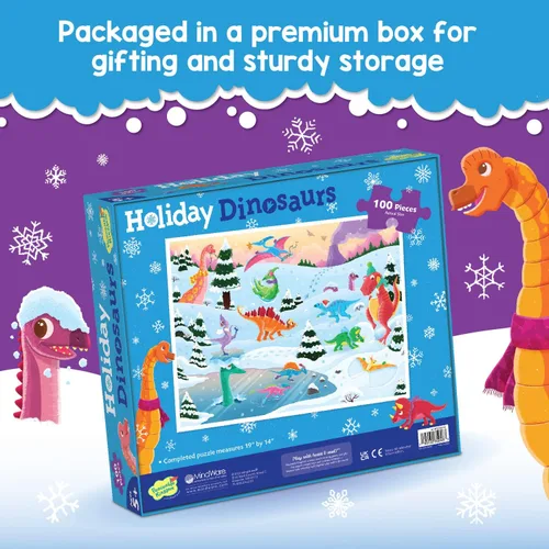 Miniatura 4 de Peaceable Kingdom Rompecabezas de dinosaurios navideños, rompecabezas de dinosaurios de 100 piezas para niños a partir de 5 años, ideal para aulas