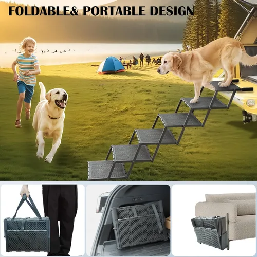 Miniatura 4 de Rampa para perros para automóvil, SUV y camión, escaleras portátiles para mascotas con superficie antideslizante y fácil de limpiar, escalón