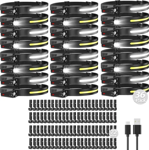 Miniatura 12 de Bud K Paquete de 12 linternas frontales recargables, linternas de 1000 lúmenes para adultos, linterna frontal de haz ancho de 230 grados y foco