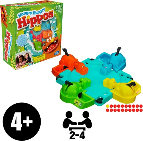 Miniatura 9 de Hungry Hungry Hippos - Juego de mesa para niños, juegos preescolares para 2 a 4 jugadores, juegos infantiles fáciles de jugar, juegos de mesa